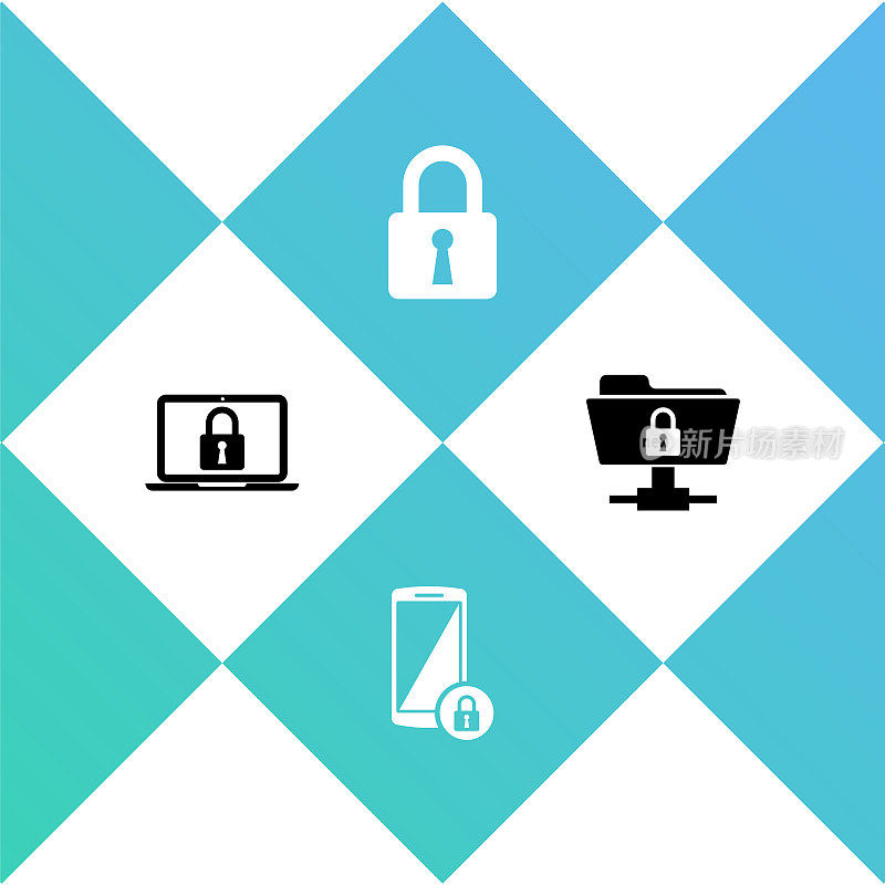 Set Laptop and lock, Smartphone with, Lock and FTP folder icon. Vector